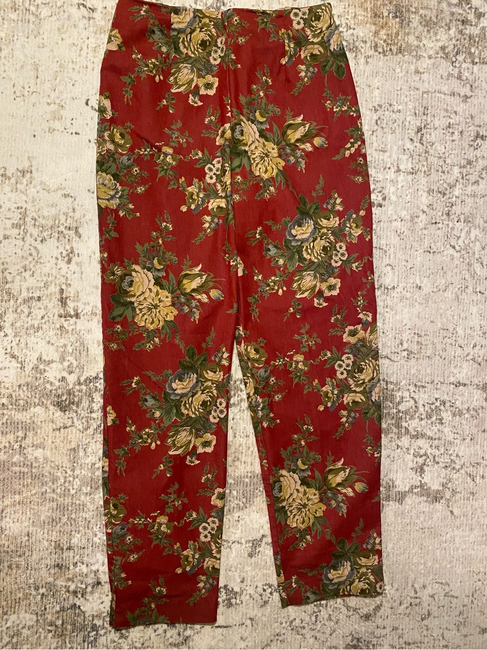 Talbots Red Floral Pull-On Skinny Pants